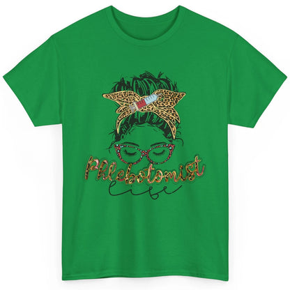 Retro Leopard Phlebotomist Life Messy Bun Mom Phlebotomy Classic Unisex T-Shirt
