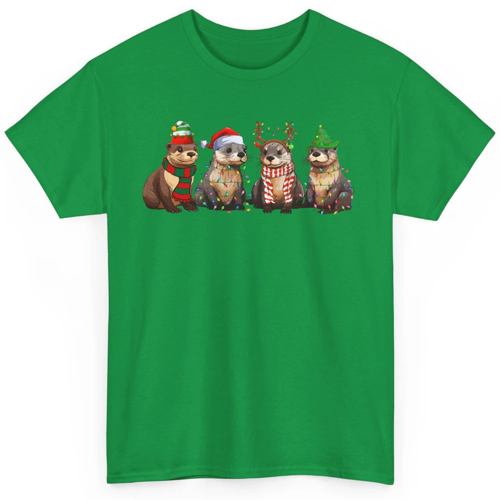 Otters Christmas Lights Sea Animal Christmas Otter Lovers Classic Unisex T-Shirt