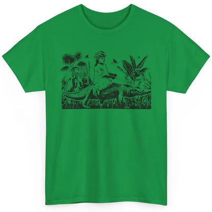Retro Florida Tropical Land Girl Riding Alligator Summer Classic Unisex T-Shirt