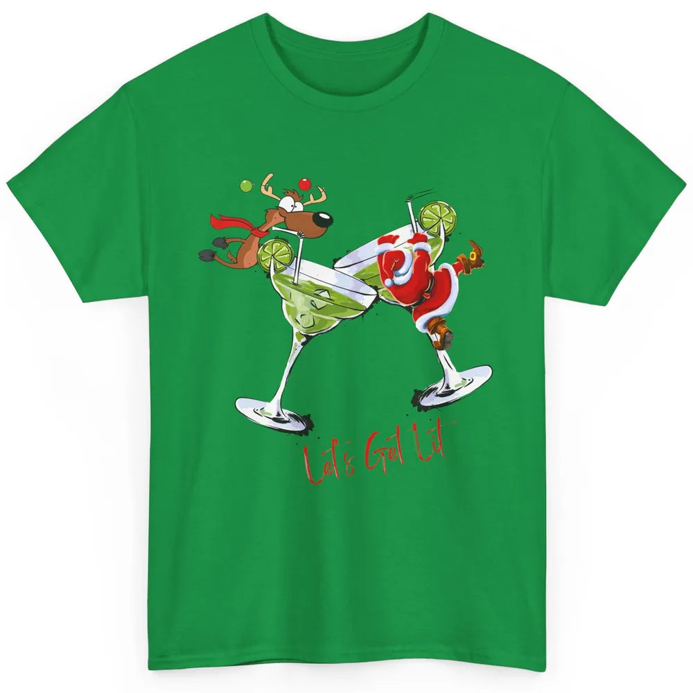 Party Santa & Reindeer Cocktail Glasses Let's Get Lit Xmas Classic Unisex T-Shirt