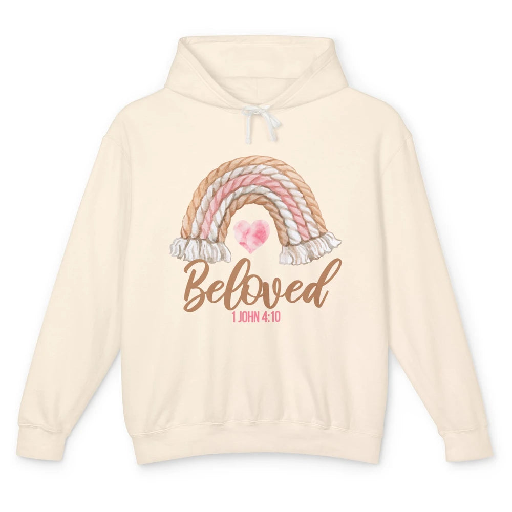 Beloved Christian Women Vintage Rainbow Bible Verse Heart Unisex Lightweight Hoodie