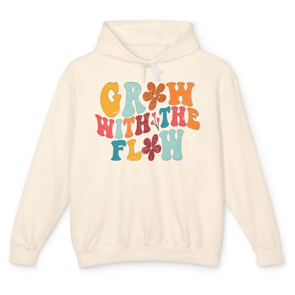 Retro Flower Grow With The Flow Summer Vintage Positive Life Unisex Lightweight Hoodie