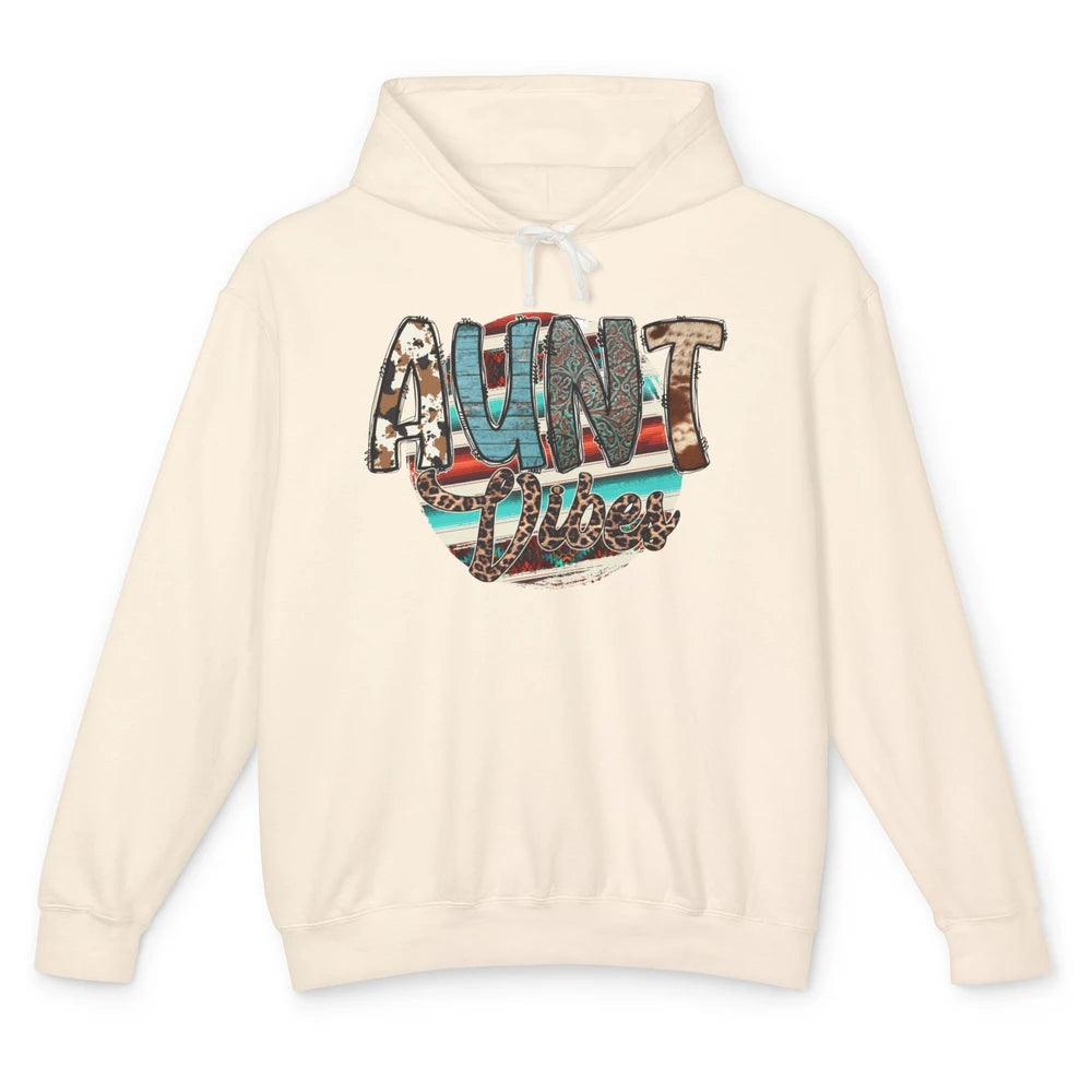 Retro Aunt Vibes Western Aunt Cowhide Leopard Auntie Gift Unisex Lightweight Hoodie