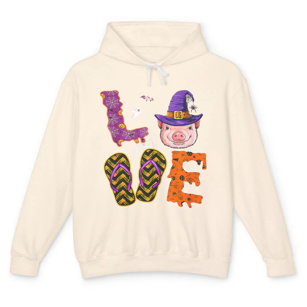 Funny Love Pig Witch Spider Halloween Spooky Season Piggy Unisex Lightweight Hoodie