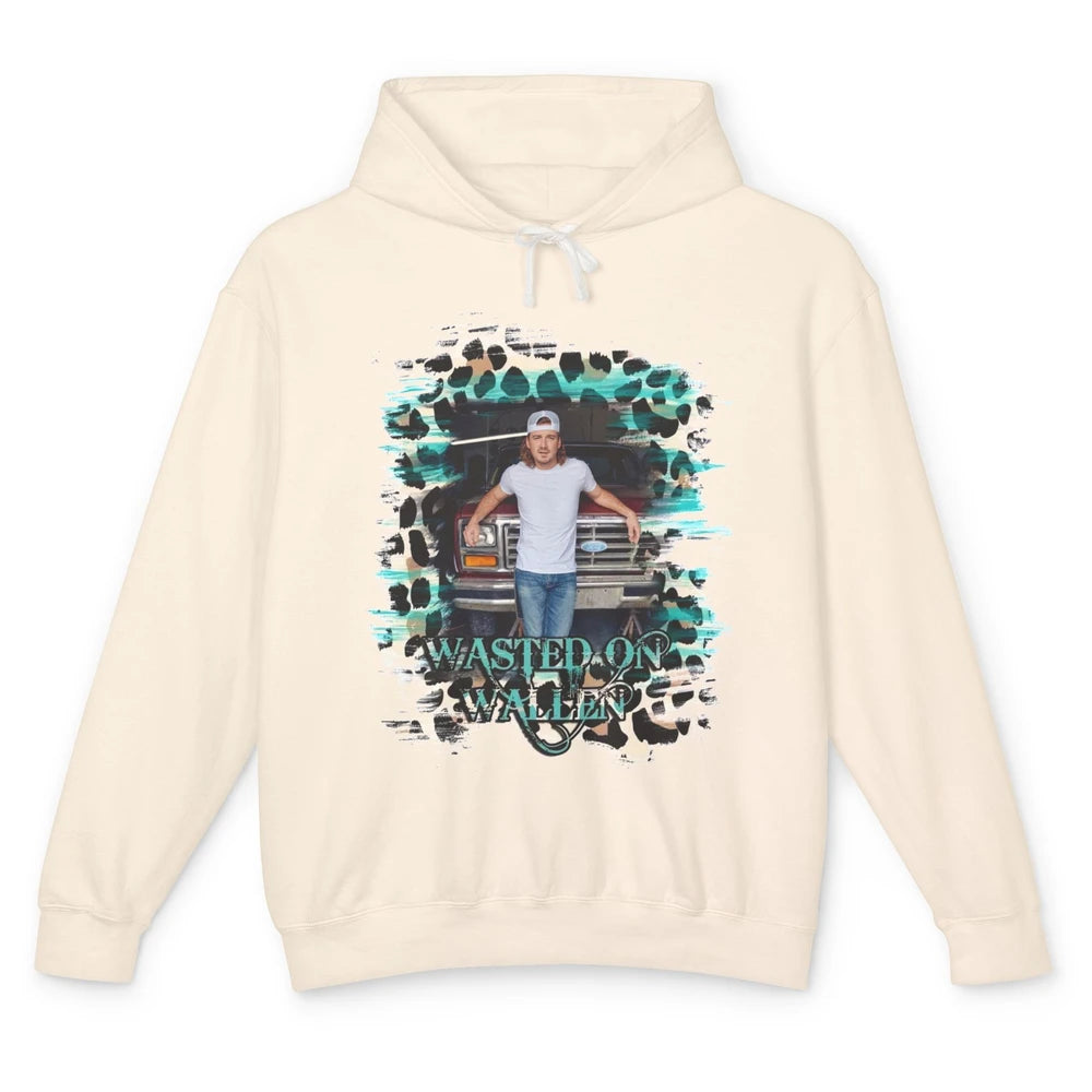 Retro Leopard Wasted On Wallen Turquoise Western Country Unisex Lightweight Hoodie