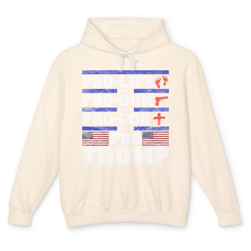 Pro Life Pro Gun Pro God Pro Trump Liberal Donald Trump Vote Unisex Lightweight Hoodie
