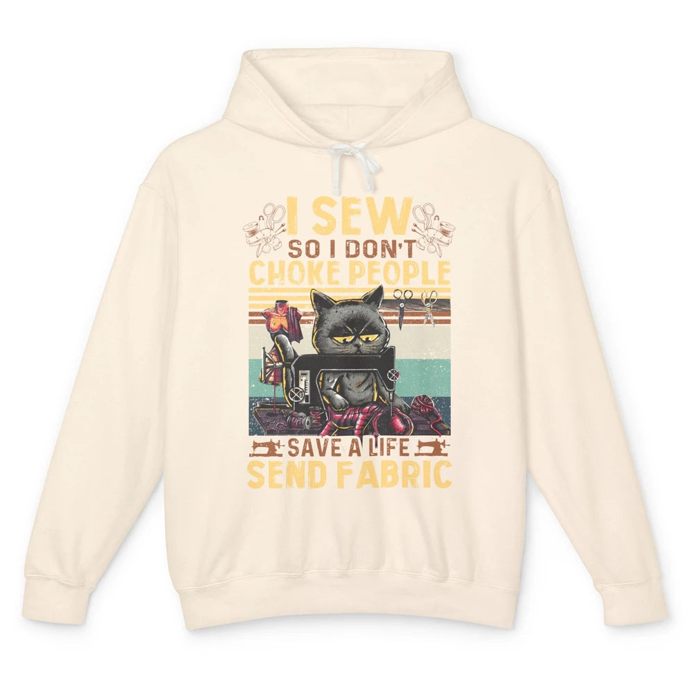 Retro Black Cat I Sew So I Dont Choke People Sewing Quilting Unisex Lightweight Hoodie