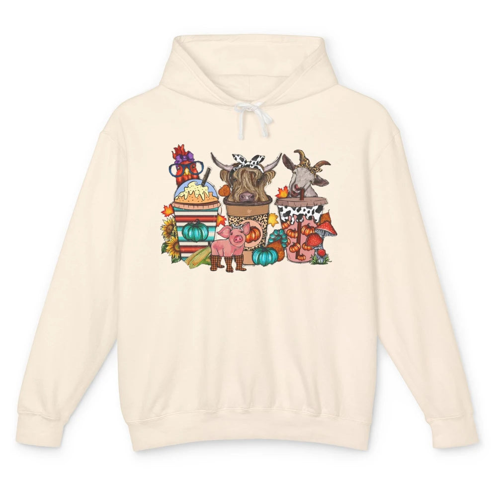 Pumpkin Spice Farm Animals Leopard Highland Cow Western Fall Unisex Lightweight Hoodie