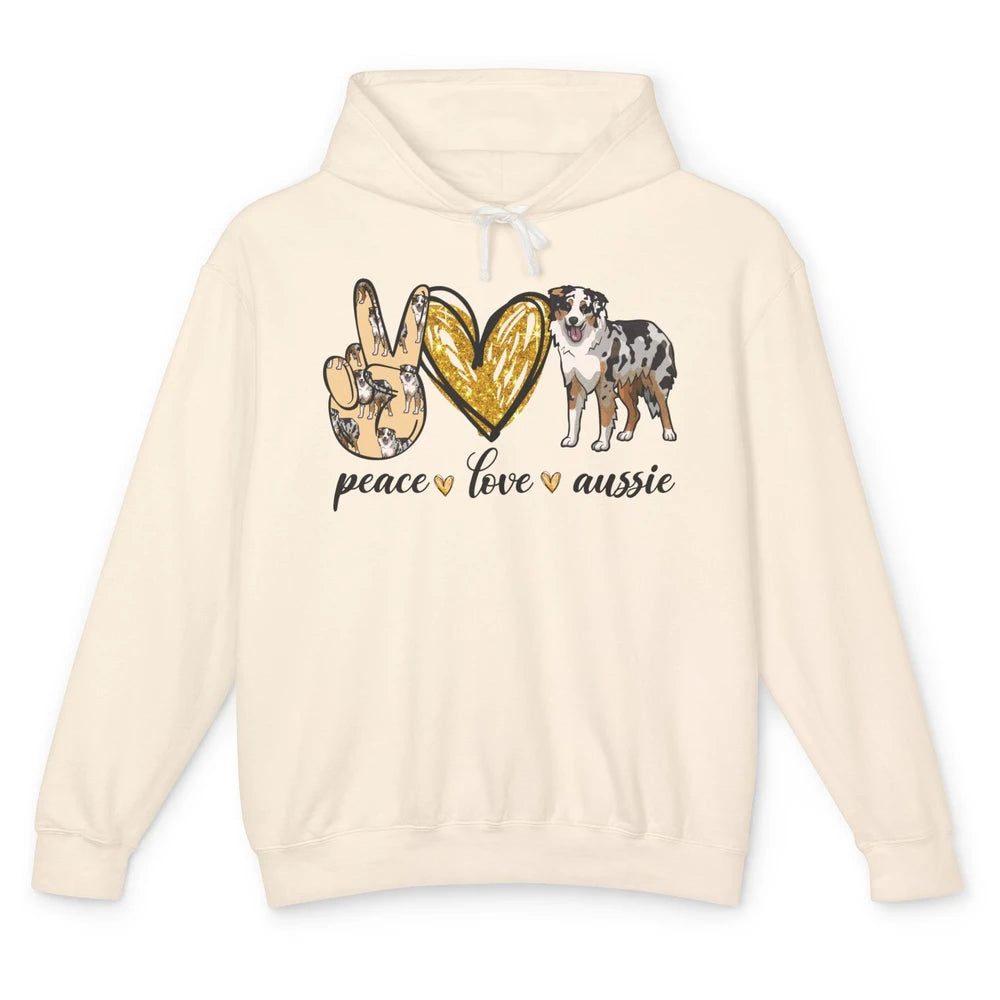 Peace Love Aussie Dog Lovers Australian Shepherd Dad Mom Unisex Lightweight Hoodie