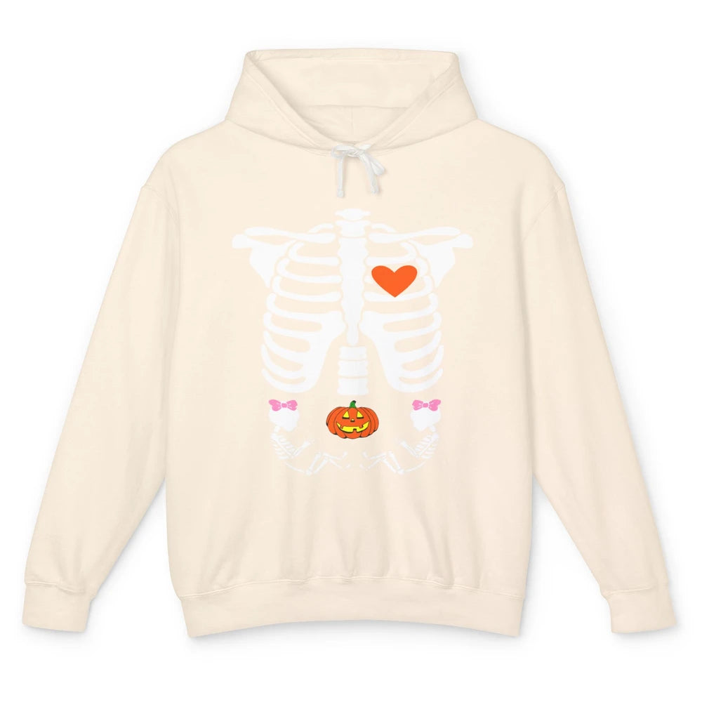 Pregnant Halloween Skeleton Baby Twins Witch Pumpkin Costume Unisex Lightweight Hoodie