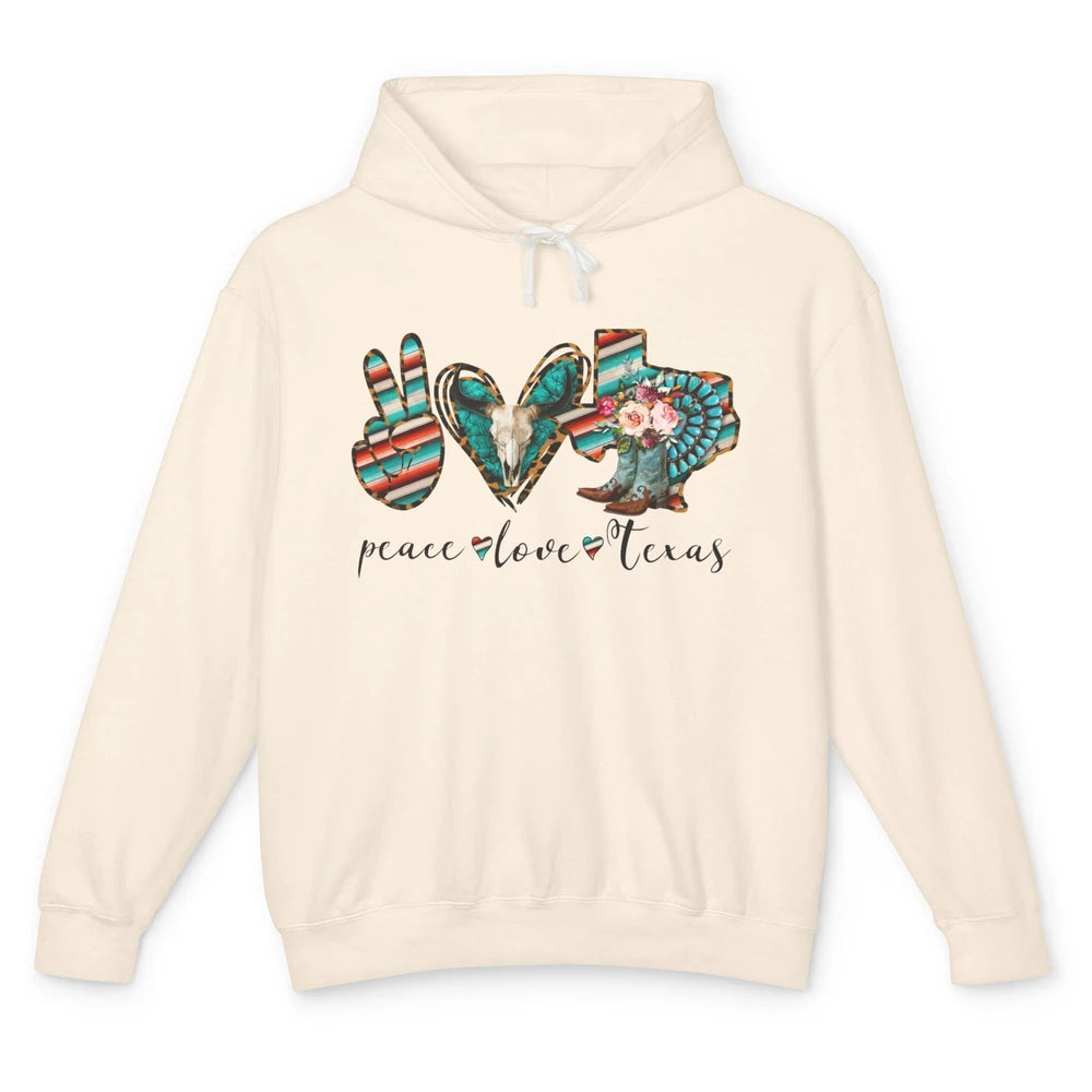 Peace Love Texas State Cowgirl Boot Western Girl Texas Pride Unisex Lightweight Hoodie