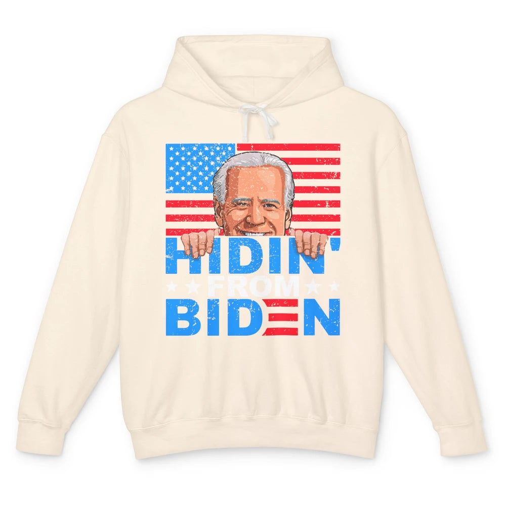 Retro Funny Joe Biden Hiding From Biden Anti Liberal US Flag Unisex Lightweight Hoodie