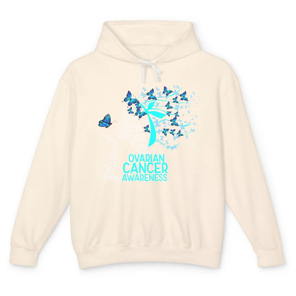 Ovarian Cancer Awareness Hope Love Cure Teal Ribbon Unisex Lightweight Hoodie