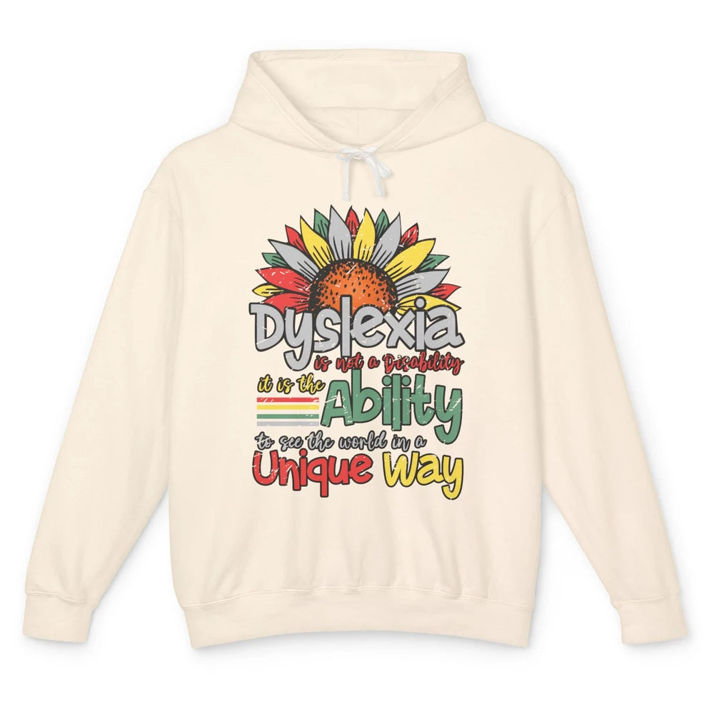 Retro Dyslexia A Different Ability Not Disability Sunflower Unisex Lightweight Hoodie
