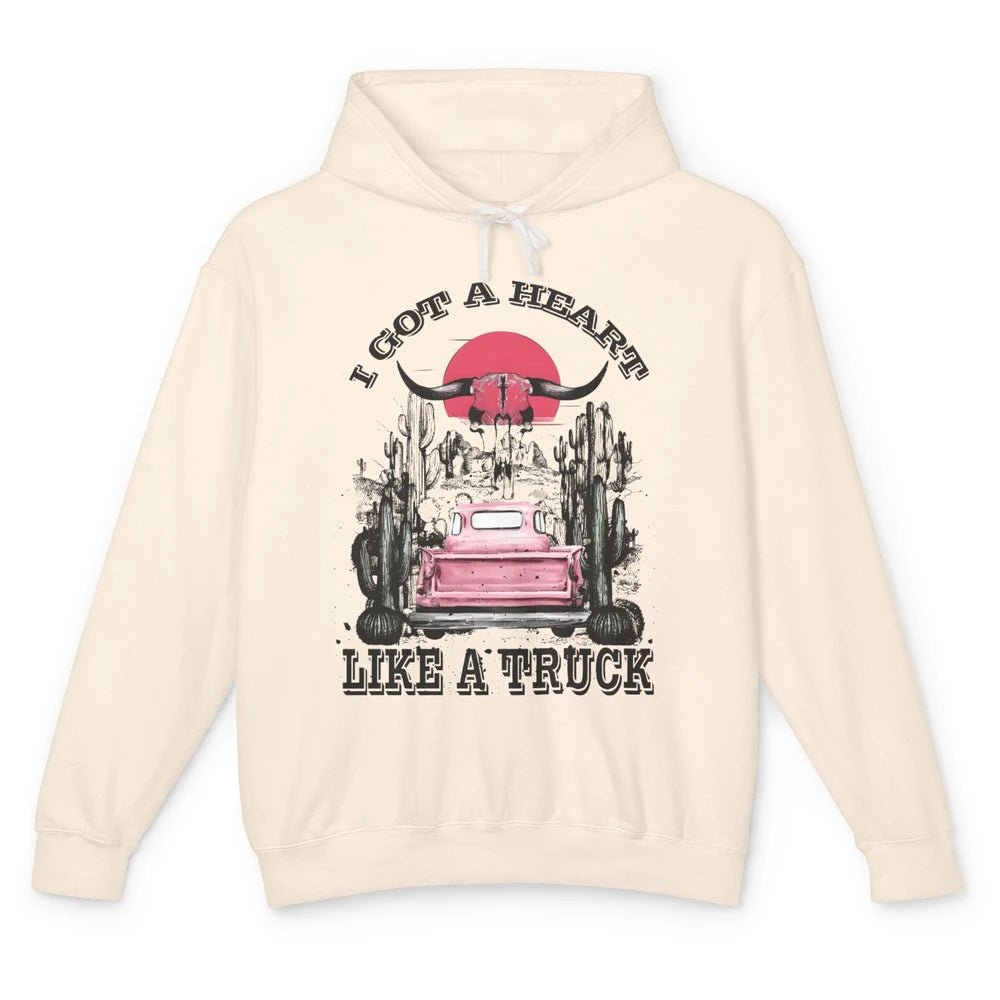 Retro Boho Bull Skull Got Heart Like A Truck Western Country Unisex Lightweight Hoodie