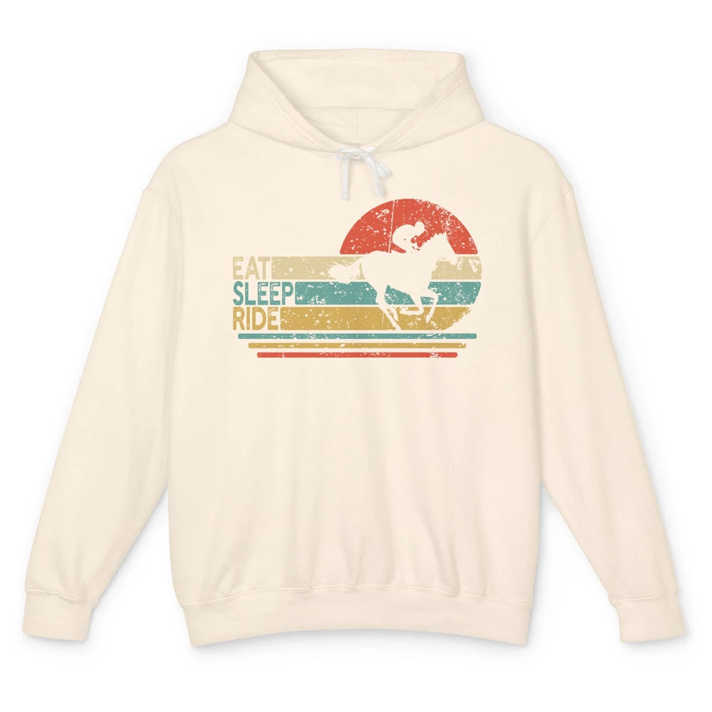 Retro Cowboy Riding Horse Eat Sleep Ride Western Cowgirl Unisex Lightweight Hoodie