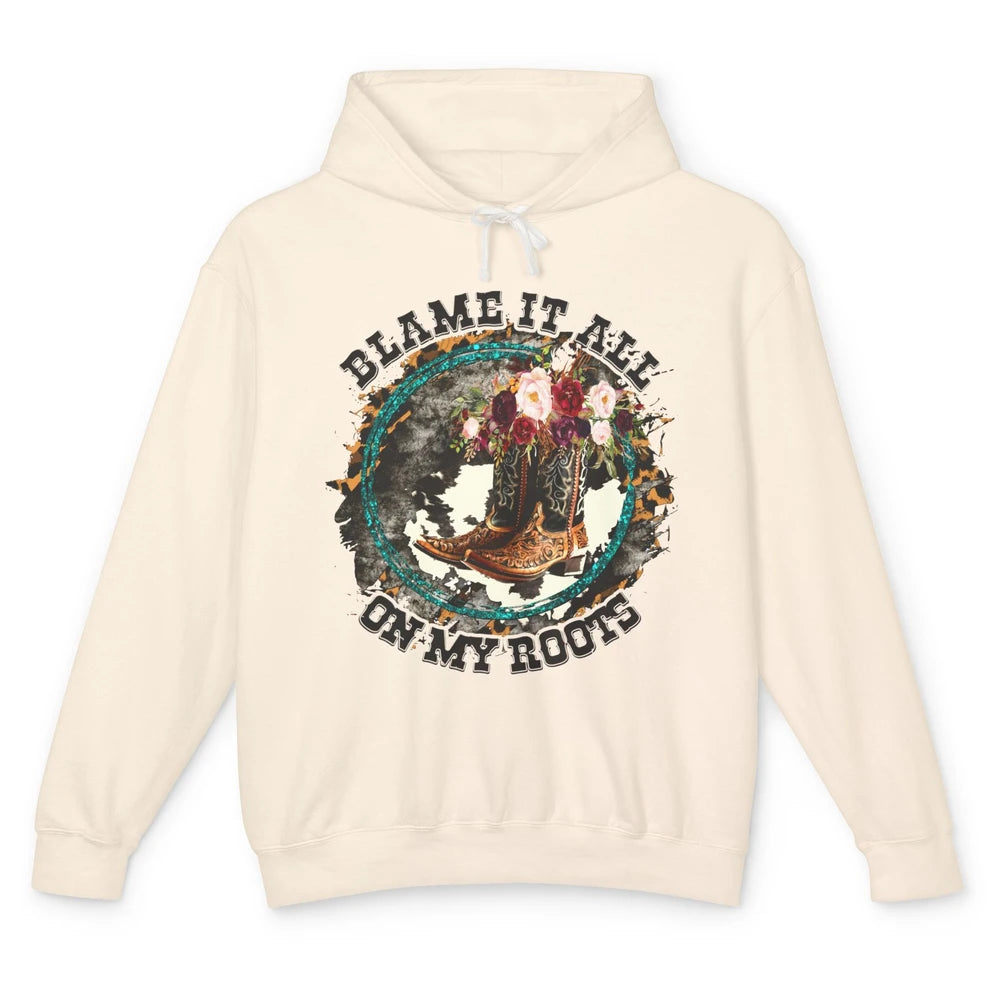 Retro Leopard Cowboy Boots Blame It On My Roots Western Girl Unisex Lightweight Hoodie