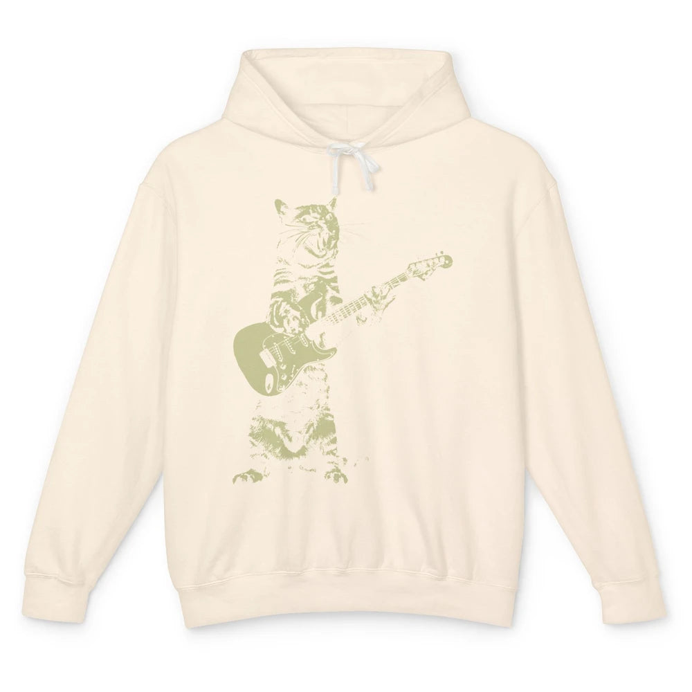 Retro Cat Playing Guitar Cat Guitarist Music Lovers Cat Mom Unisex Lightweight Hoodie