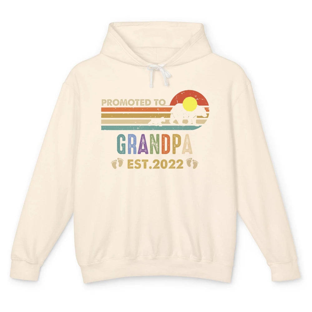 Retro Bear Sunset Promoted To Grandpa Est 2022 Grandpa Gift Unisex Lightweight Hoodie