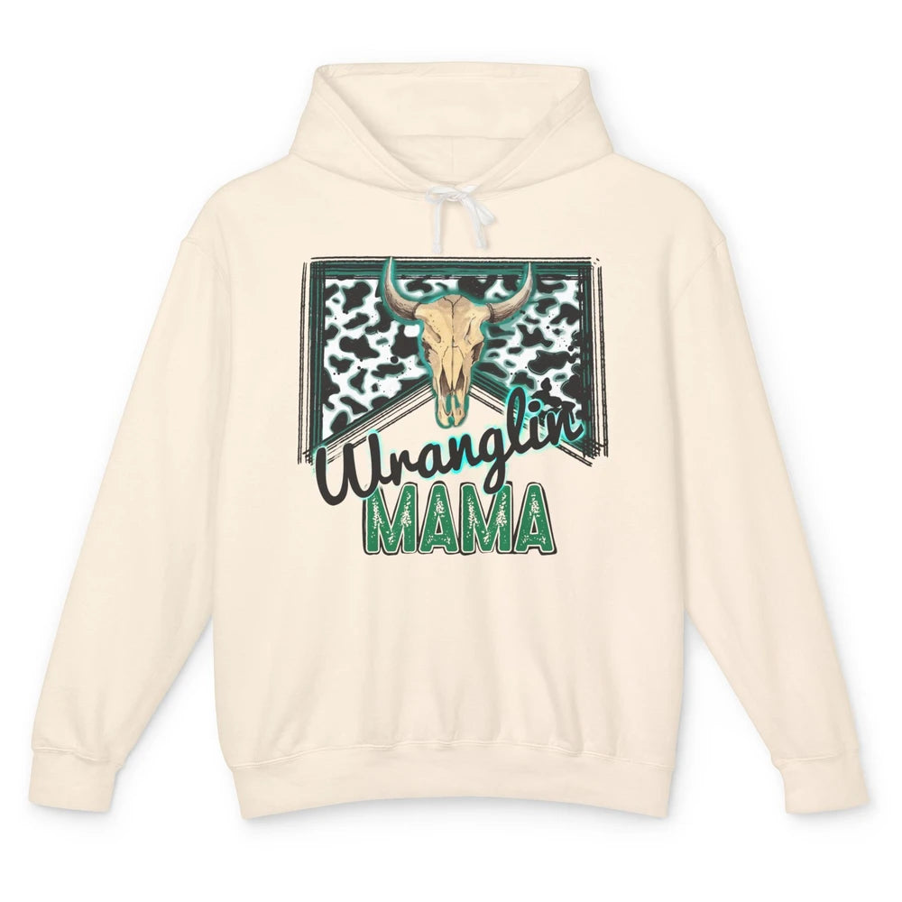 Retro Cowhide Bull Skull Wrangling Mama Western Country Girl Unisex Lightweight Hoodie