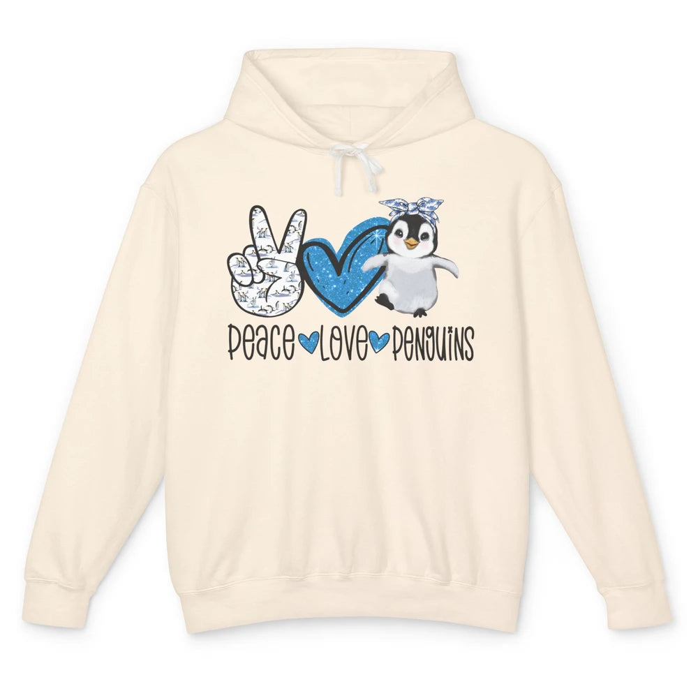Peace Love Penguins With Headband Baby Penguins Lovers Gift Unisex Lightweight Hoodie
