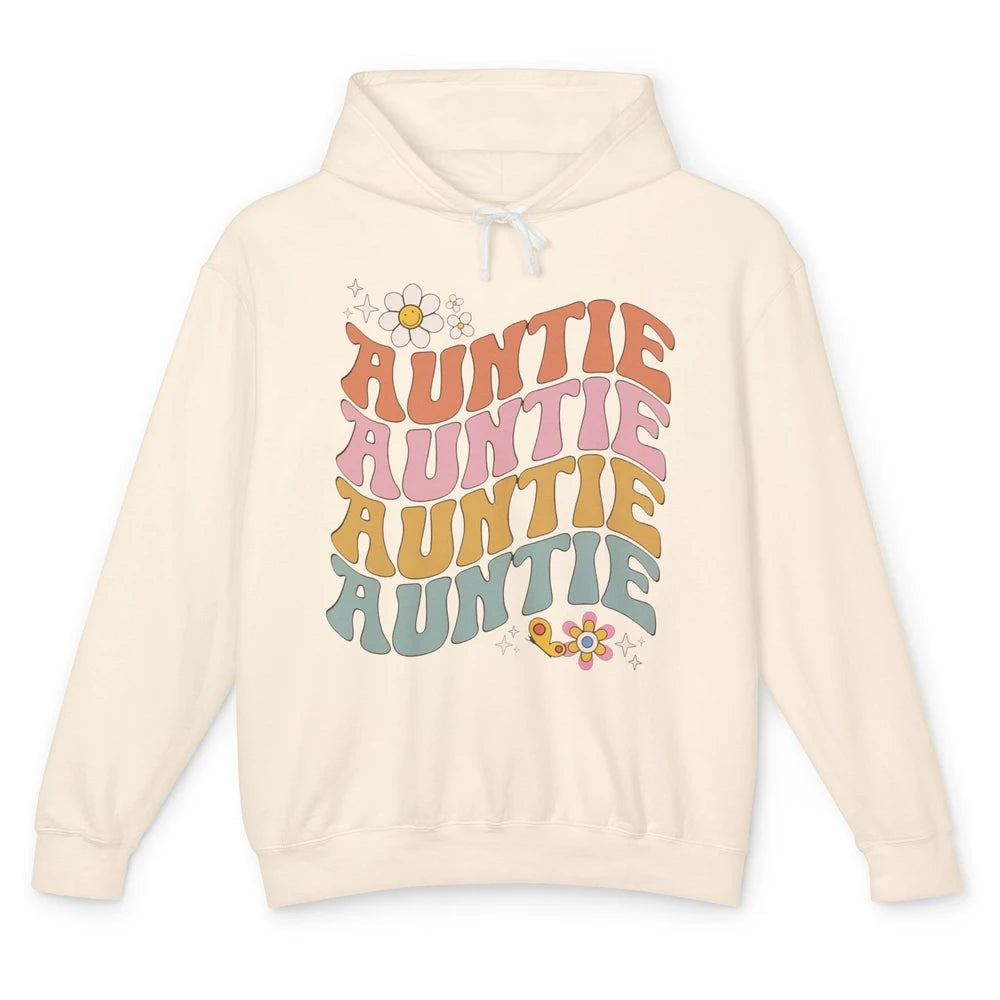 Retro Auntie Hippie Groovy Pregnancy Reveal Positive Mind Unisex Lightweight Hoodie