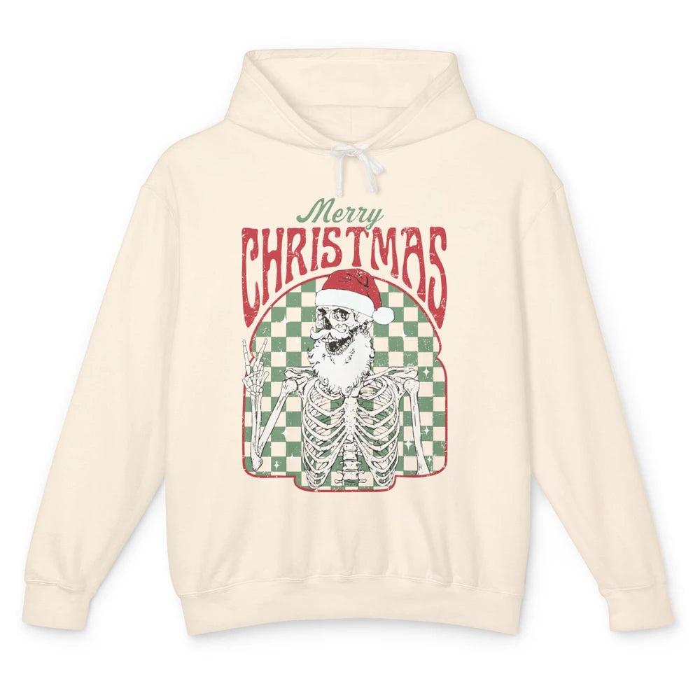 Merry Christmas Skeleton Santa Claus Vintage Xmas Skull Vibe Unisex Lightweight Hoodie