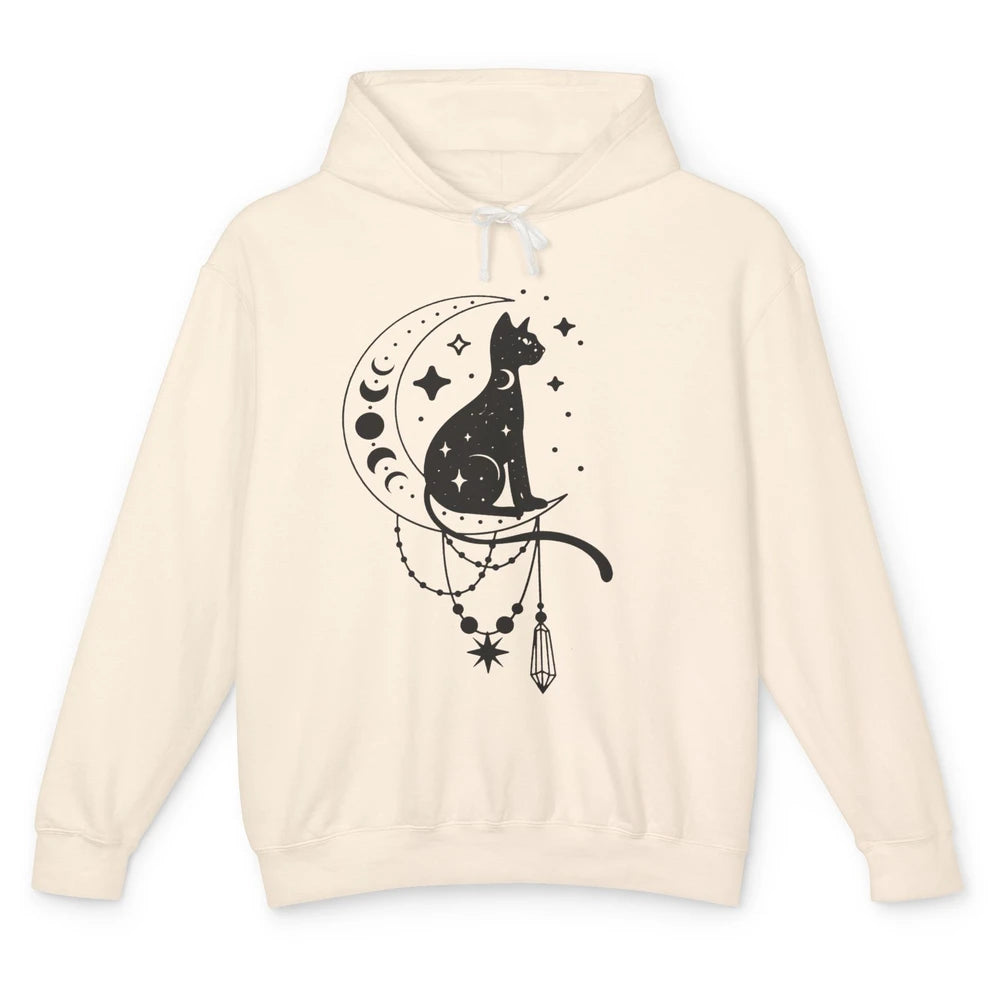 Retro Halloween Gothic Cat Witch The Moon Tarot Witchcraft Unisex Lightweight Hoodie