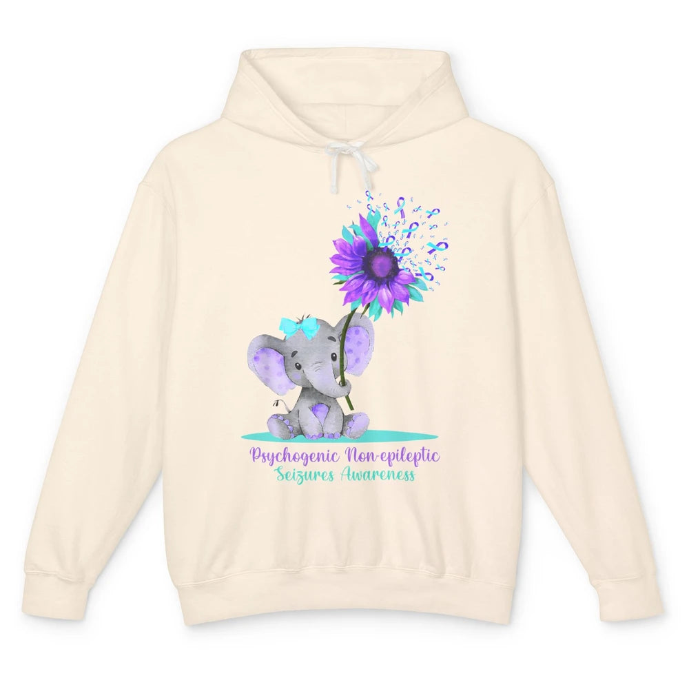 PNES Awareness Purple Teal Ribbon Sunflower Baby Elephant Unisex Lightweight Hoodie