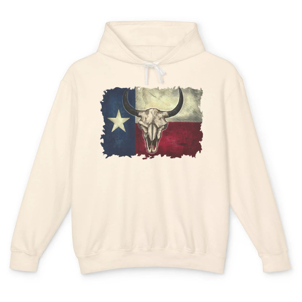 Retro Bull Skull Texas Map Western Country Cowboy Cowgirl Unisex Lightweight Hoodie