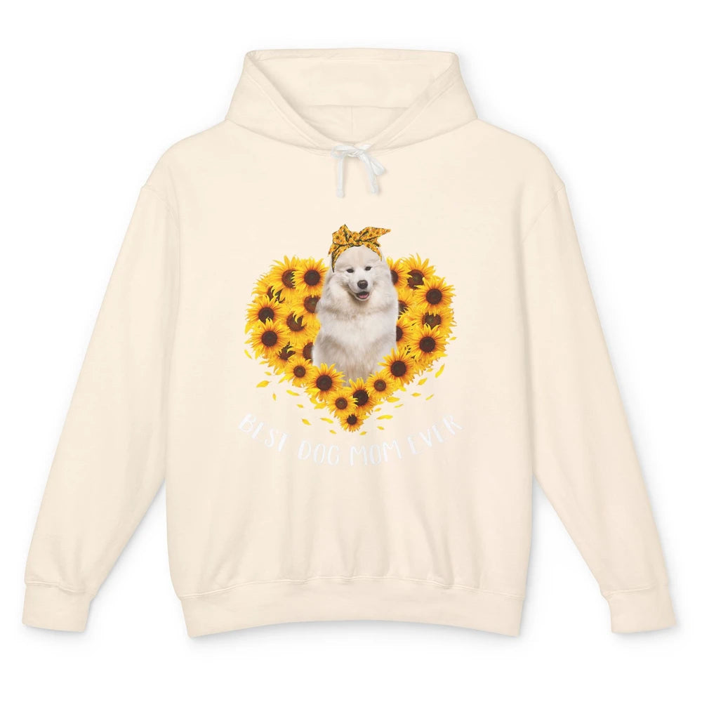 Retro Best Samoyed Dog Mom Ever Mother Puppy Sunflower Heart Unisex Lightweight Hoodie
