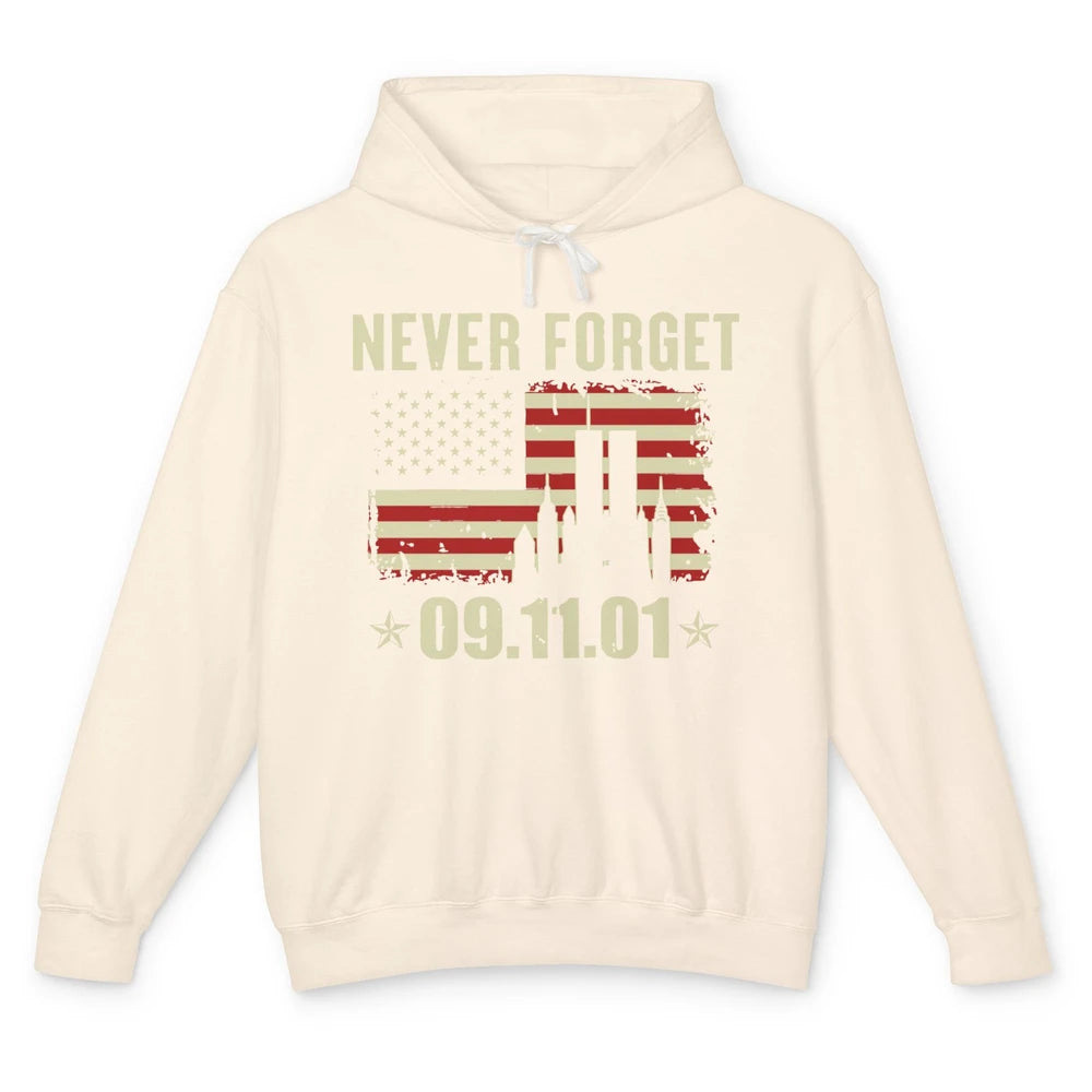 Retro Never Forget 911 American Flag Patriotic Memorial Gift Unisex Lightweight Hoodie