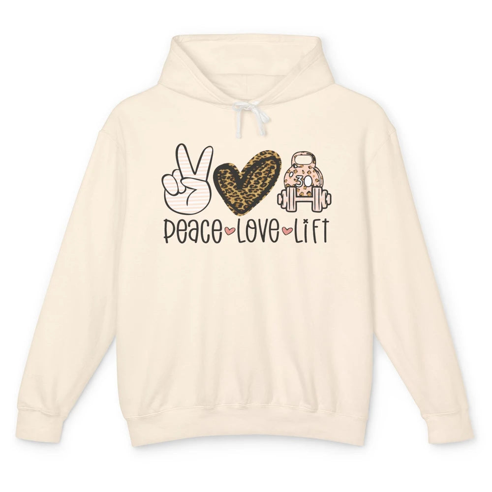 Peace Love Lift Leopard Fitness Workout Gym Trainer Gift Unisex Lightweight Hoodie
