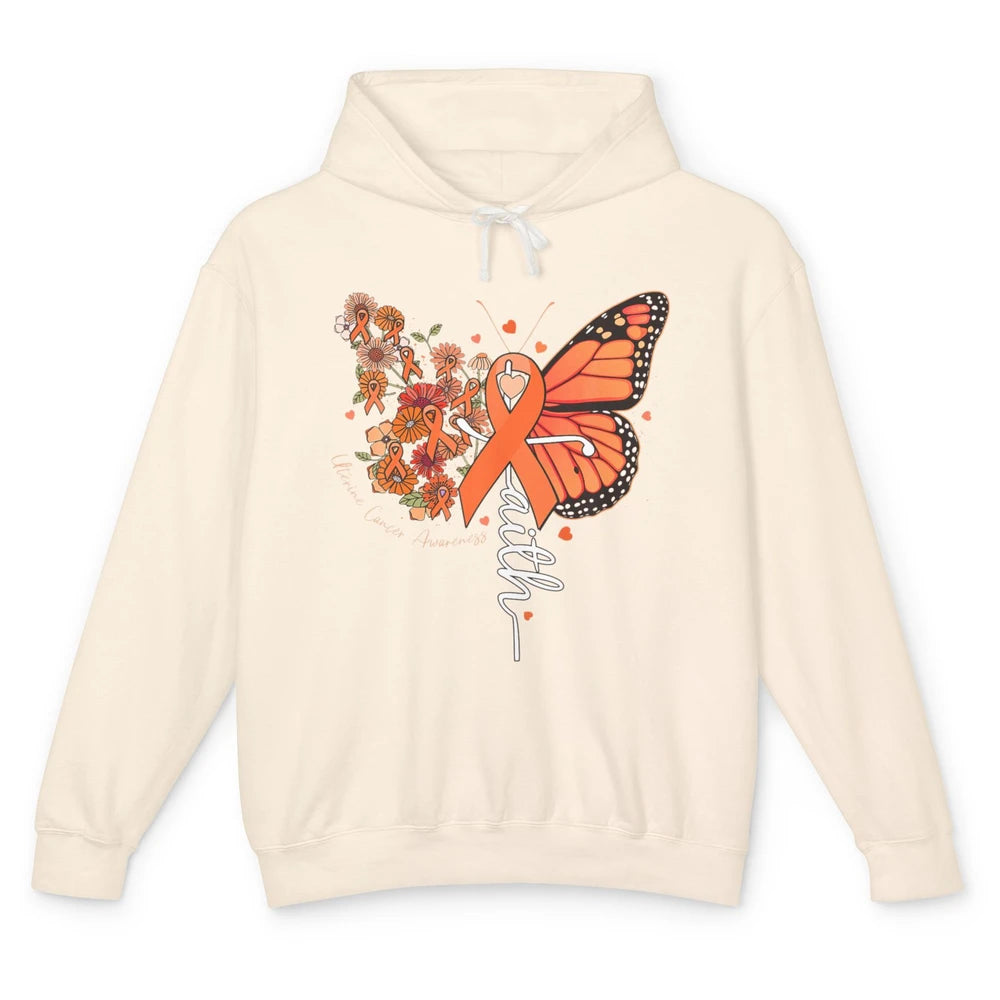 Peach Floral Butterfly Cross Faith Uterine Cancer Awareness Unisex Lightweight Hoodie