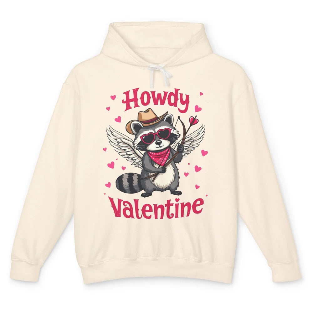 Howdy Valentine Cowboy Hat Cupid Raccoon Funny Opossum Love Heart Cute Western Possum Rodeo Unisex Lightweight Hoodie