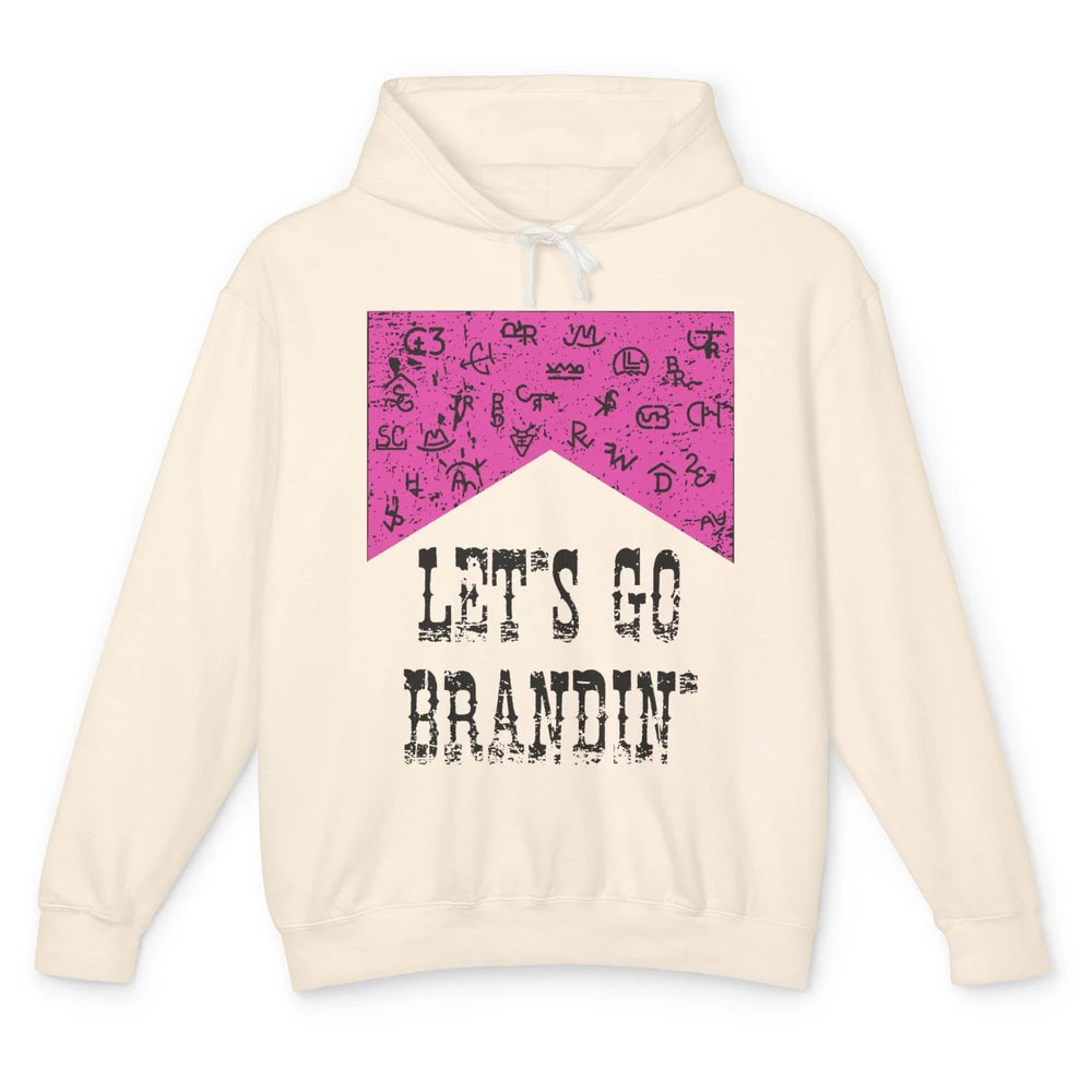 Retro Cowboy Hat Let's Go Brandin' Western Country Symbols Unisex Lightweight Hoodie