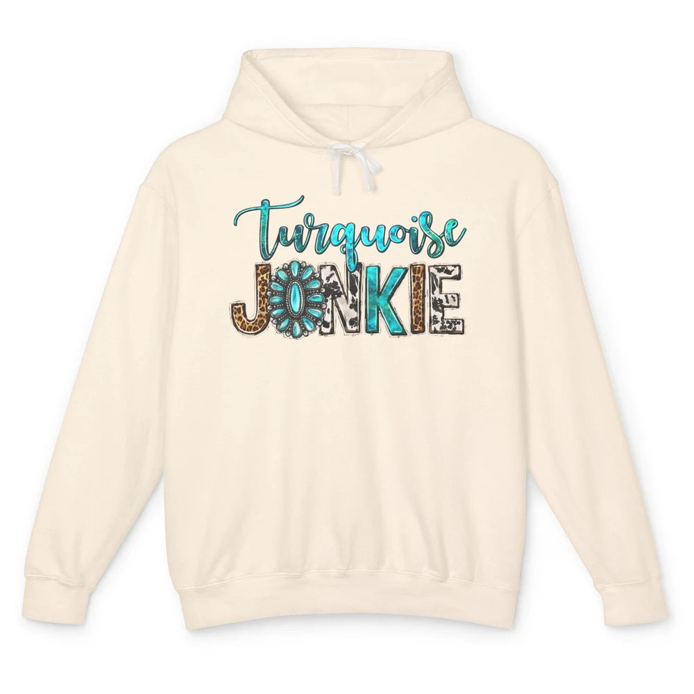 Retro Leopard Turquoise Junkie Gemstone Western Country Unisex Lightweight Hoodie