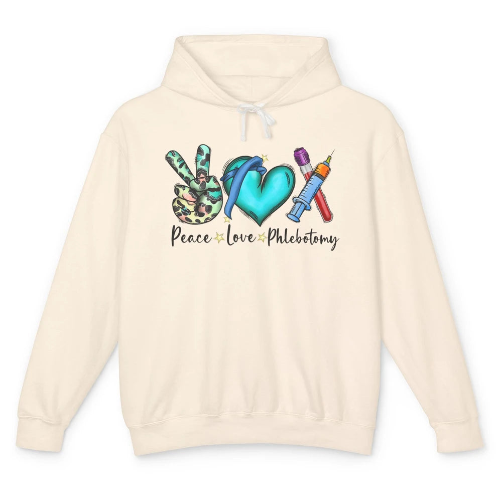 Phlebotomist Life Peace Love Phlebotomy Leopard Nurse Life Unisex Lightweight Hoodie