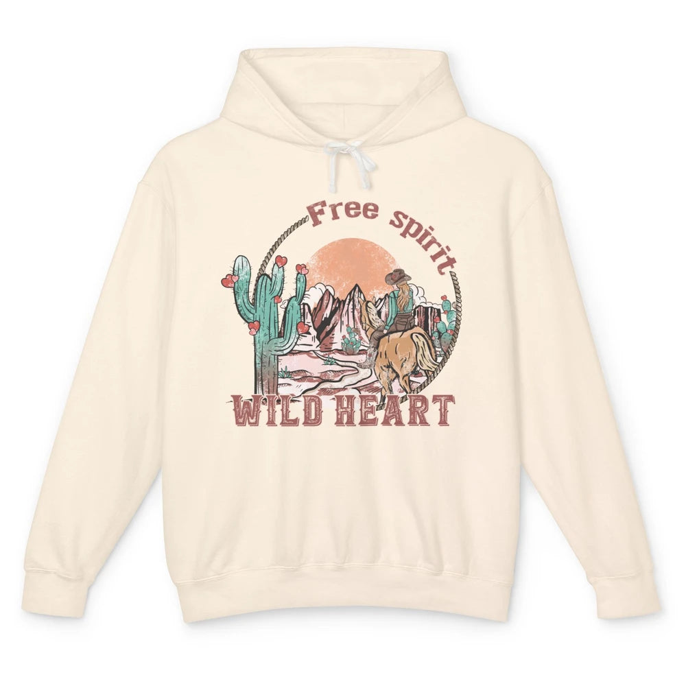 Free Spirit Wild Heart Cowgirl Western Country Happy Valentine's Day Rodeo Horseback Vintage Cactus Texas Horse Rider Howdy Unisex Lightweight Hoodie
