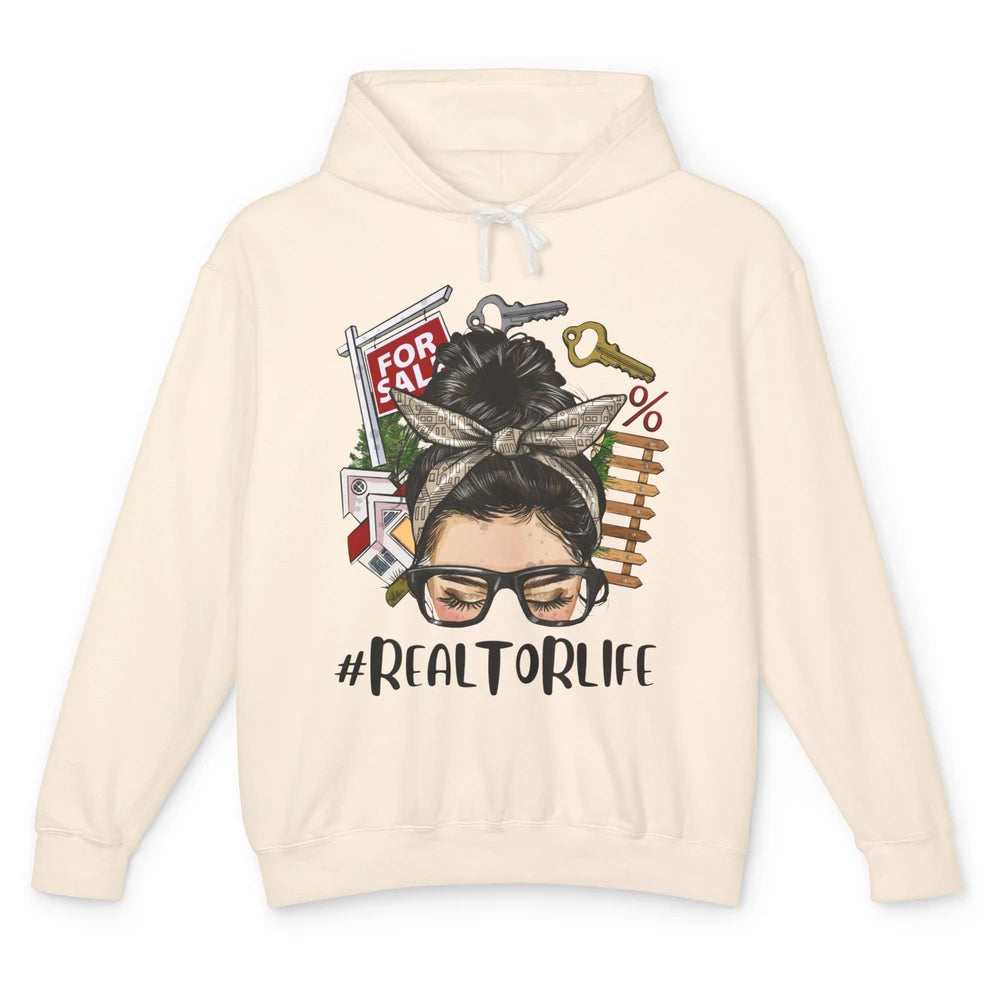 Realtor Life Messy Bun Real Estate Agent Housing Investment Unisex Lightweight Hoodie