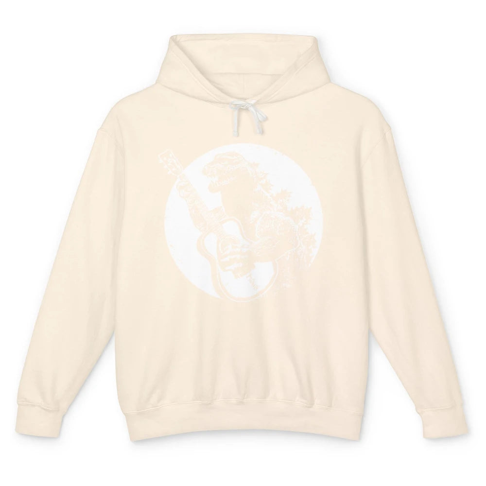 Retro Dinosaur Playing Bass Guitar T-Rex Guitarist Musician Unisex Lightweight Hoodie