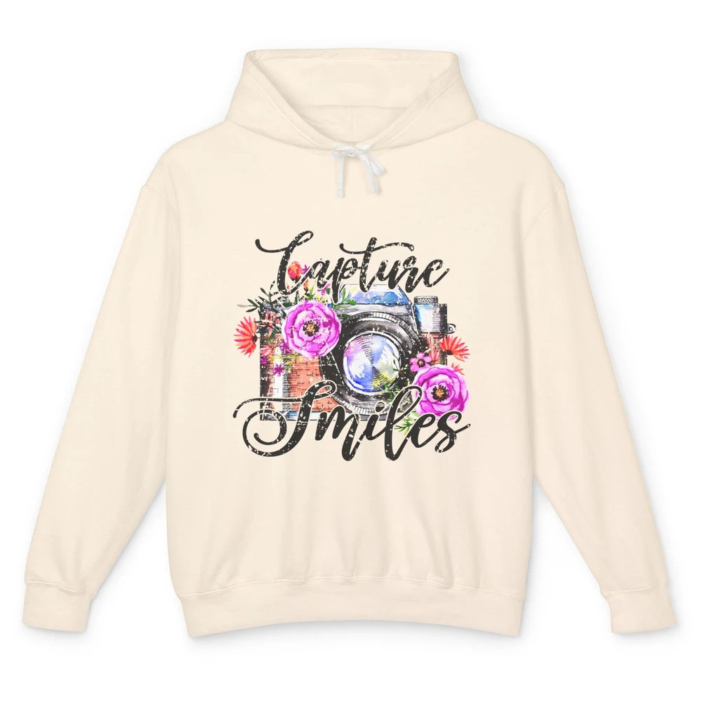 Photography Day Capture Smiles Retro Floral Camera Traveller Unisex Lightweight Hoodie