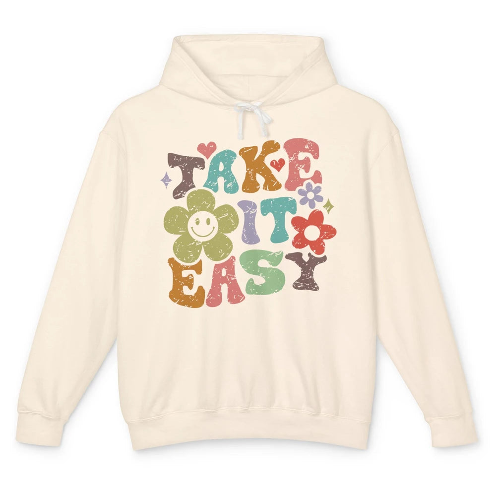 Retro Flower Take It Easy Hippie Motivational Inspirational Unisex Lightweight Hoodie