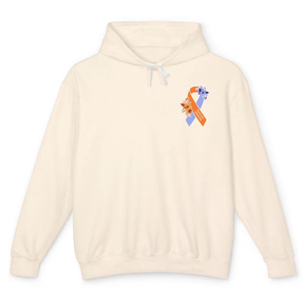 Psoriatic Arthritis Awareness PsA Floral Blue Orange Ribbon Unisex Lightweight Hoodie