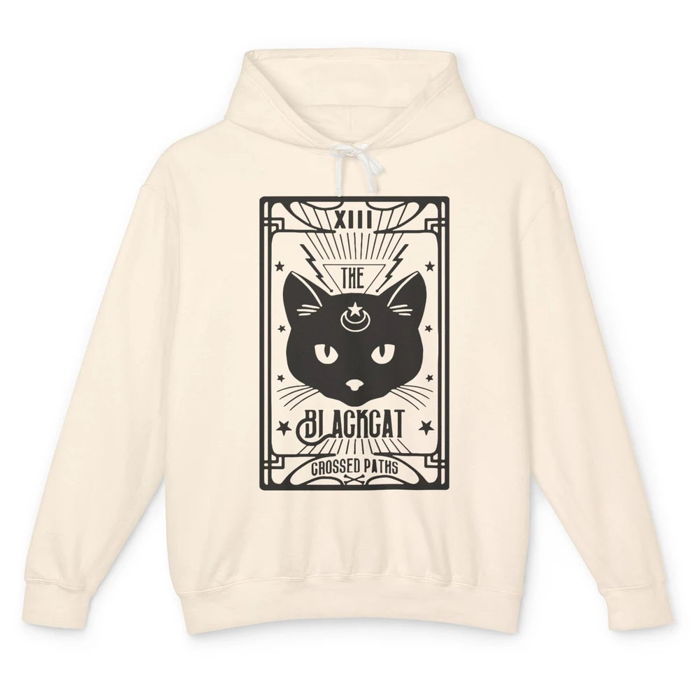 Retro Halloween Black Cat Crossed Path Tarot Card Witchcraft Unisex Lightweight Hoodie