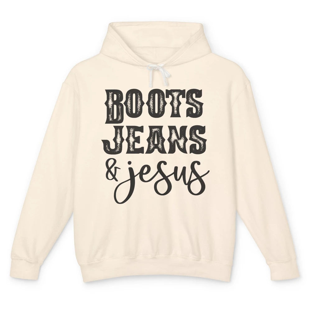 Retro Boots Jeans and Jesus Christian Western Country Cowboy Unisex Lightweight Hoodie