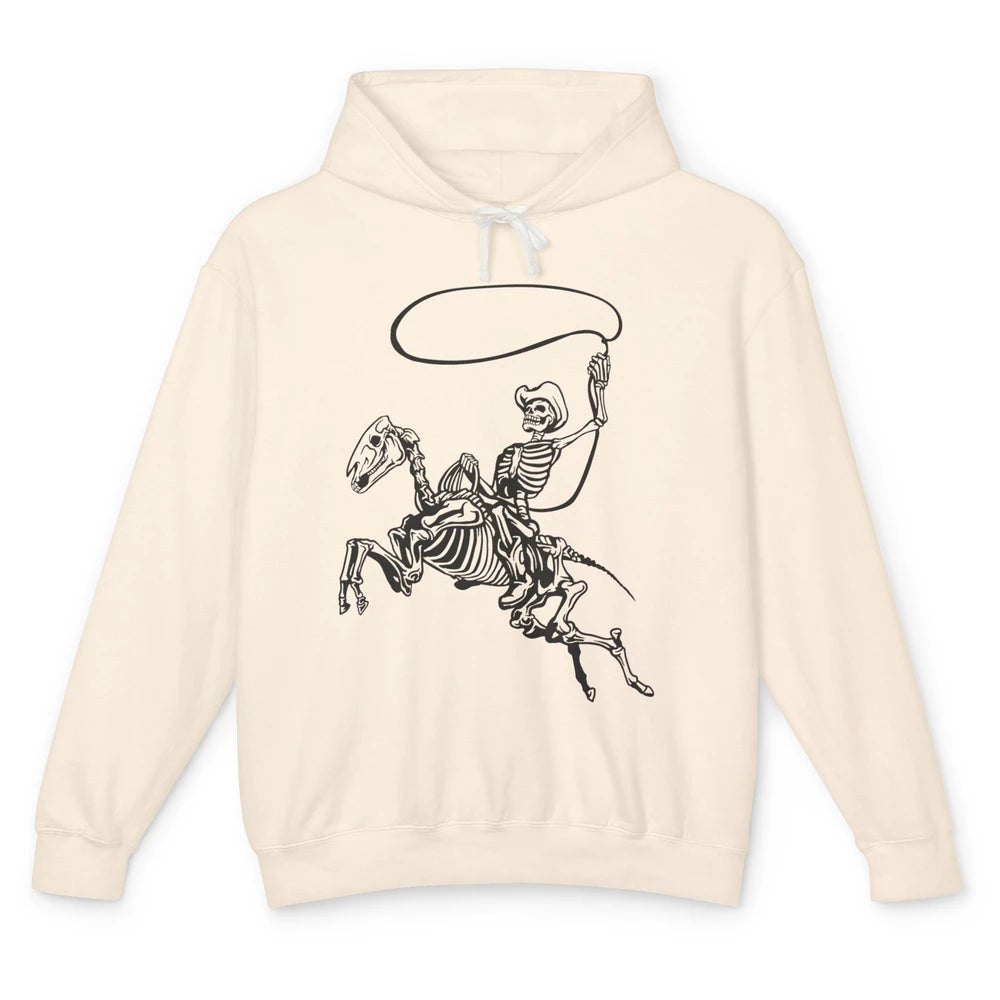 Retro Cowboy Skeleton Lassoing Western Country Horse Lovers Unisex Lightweight Hoodie