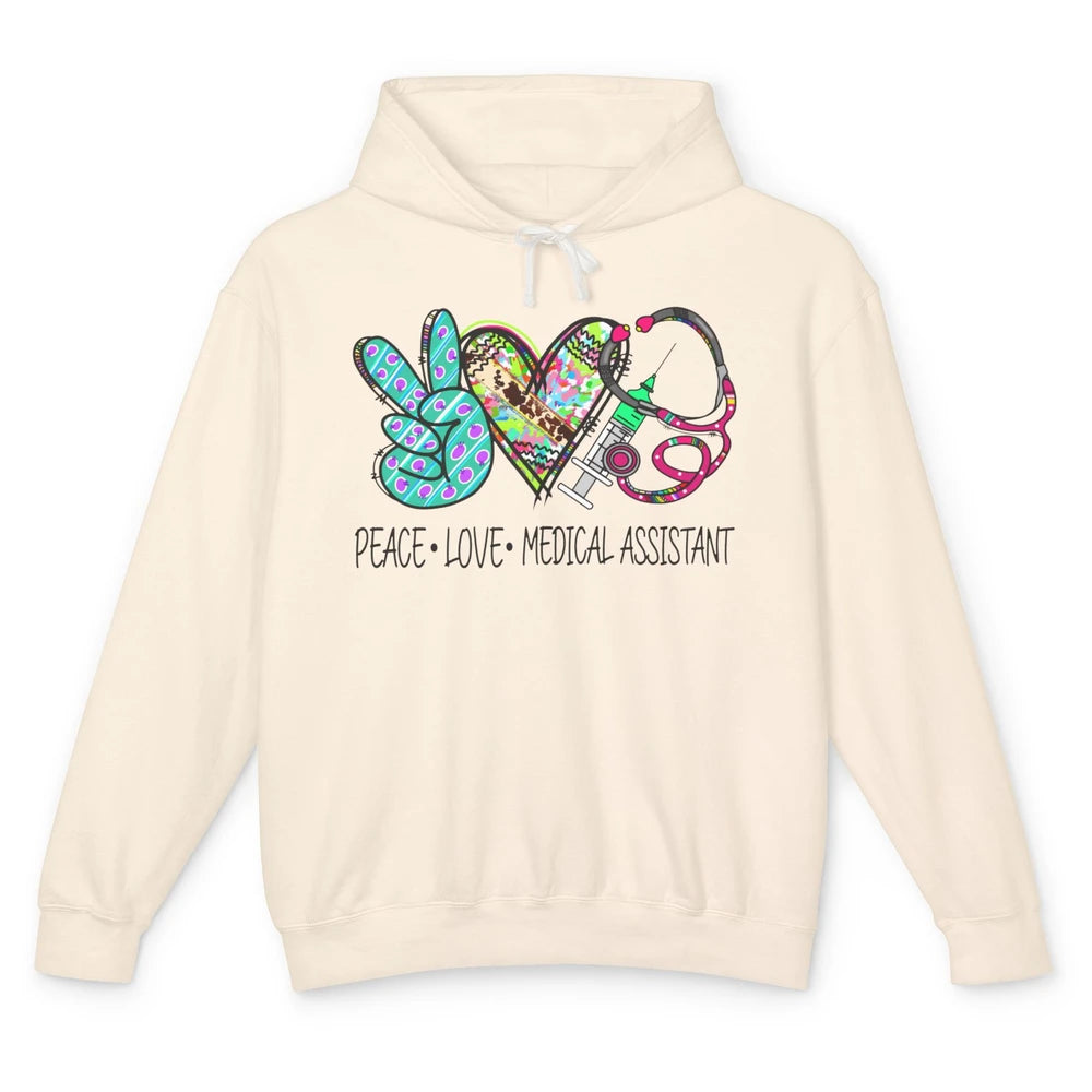 Peace Love Medical Assistant Leopard Stethoscope Nurse Life Unisex Lightweight Hoodie