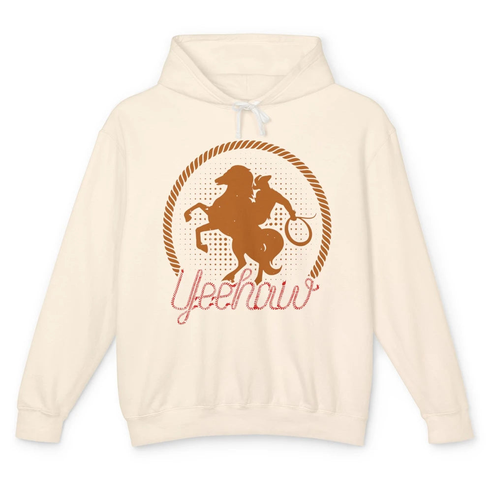 Retro Cowboy Lasso Hat Yeehaw Western Country Cowgirls Horse Unisex Lightweight Hoodie