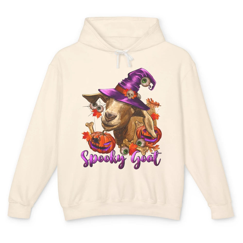 Funny Goat Witch Pumpkin Fall Leaves Halloween Goat Mom Unisex Lightweight Hoodie